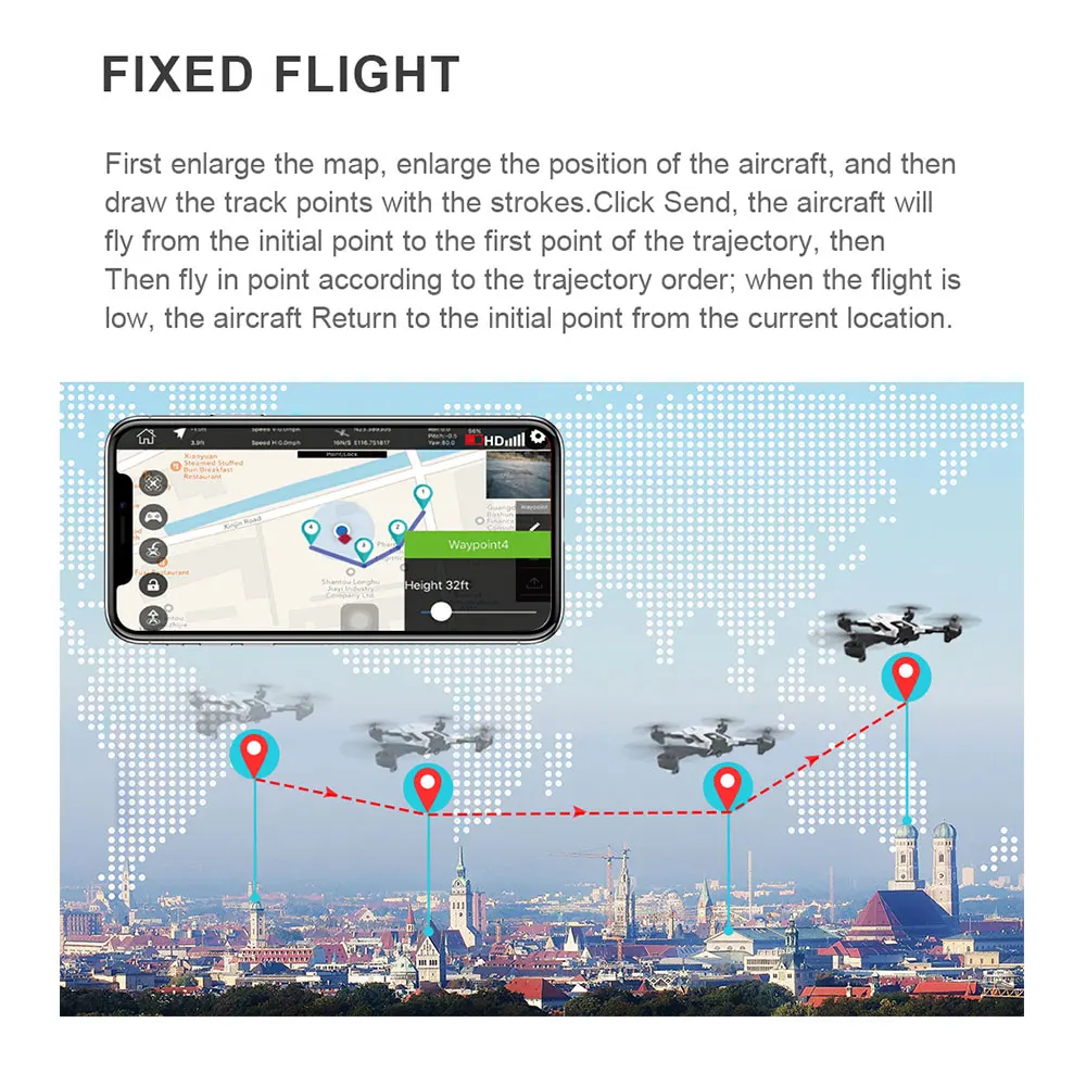 Квадрокоптер Профессиональный Дрон gps с камерой HD 1080P WiFi FPV Surround 20mins fly time