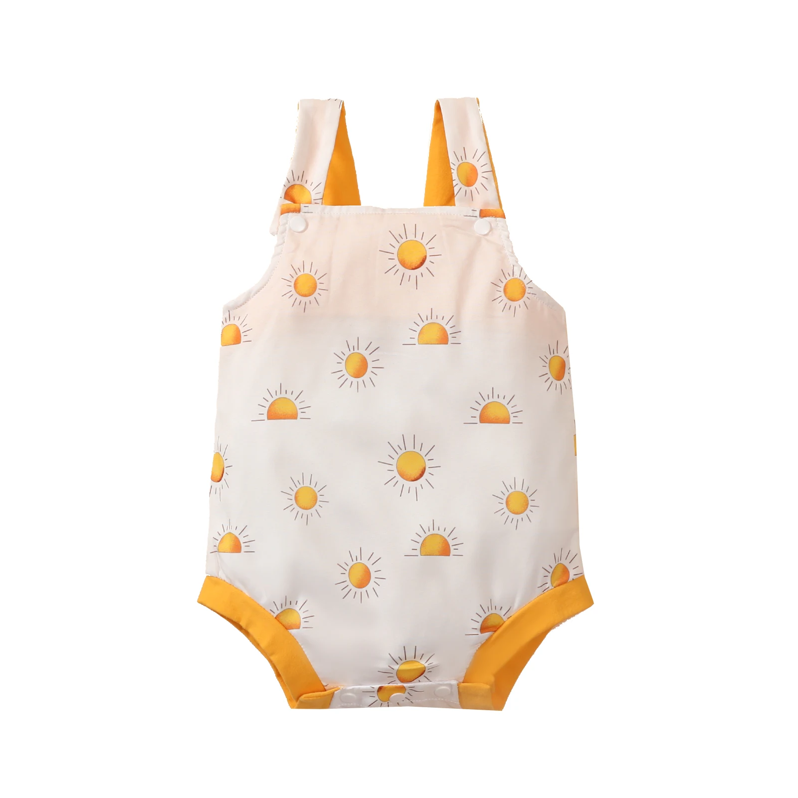 

2021 4 Color Newborn Baby Summer Sleeveless Romper, Toddler Sun/Rainbow/Shark Print Boat Neck Playsuit