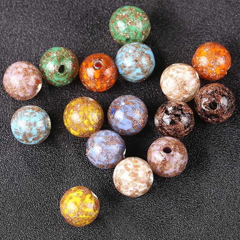 

10pcs Gold Foil Round 8mm 10mm 12mm 14mm Handmade Lampwork Glass Loose Beads for Jewelry Making DIY Crafts Findings