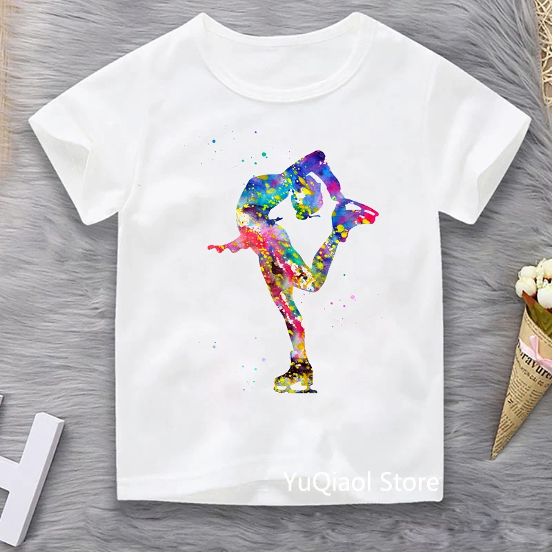 

Watercolor Painting Figure Skating T Shirt Children GYM Sport Excercise Skating Lover Tshirt Girls T-Shirt Custom Diy Wholesales