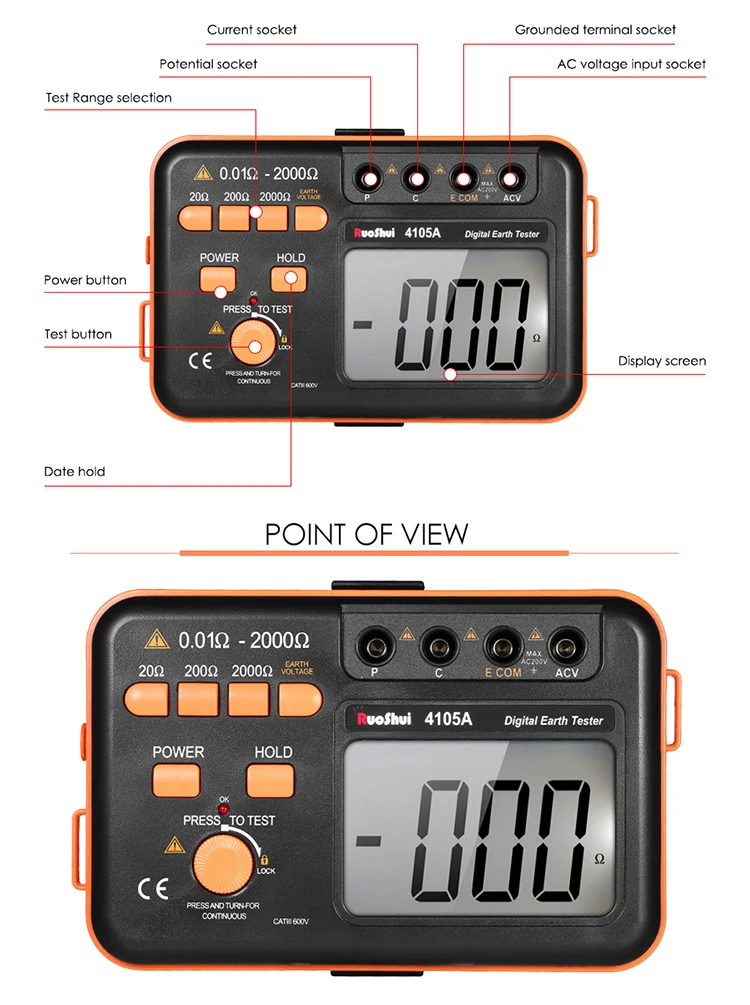 RuoShui VC4105A Сопротивление заземления 2000Ω тестер короткого замыкания диагностический инструмент тестердиагностический инструмент Megometro цифровой электрический