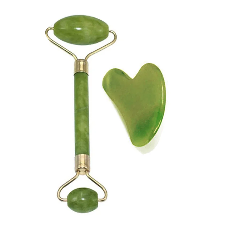 

100% Jade Natural Stone Roller Face Massager Beauty Tool Jade Roller Guasha Scraper Set Skin Care Massage Slimming Anti-age Suit