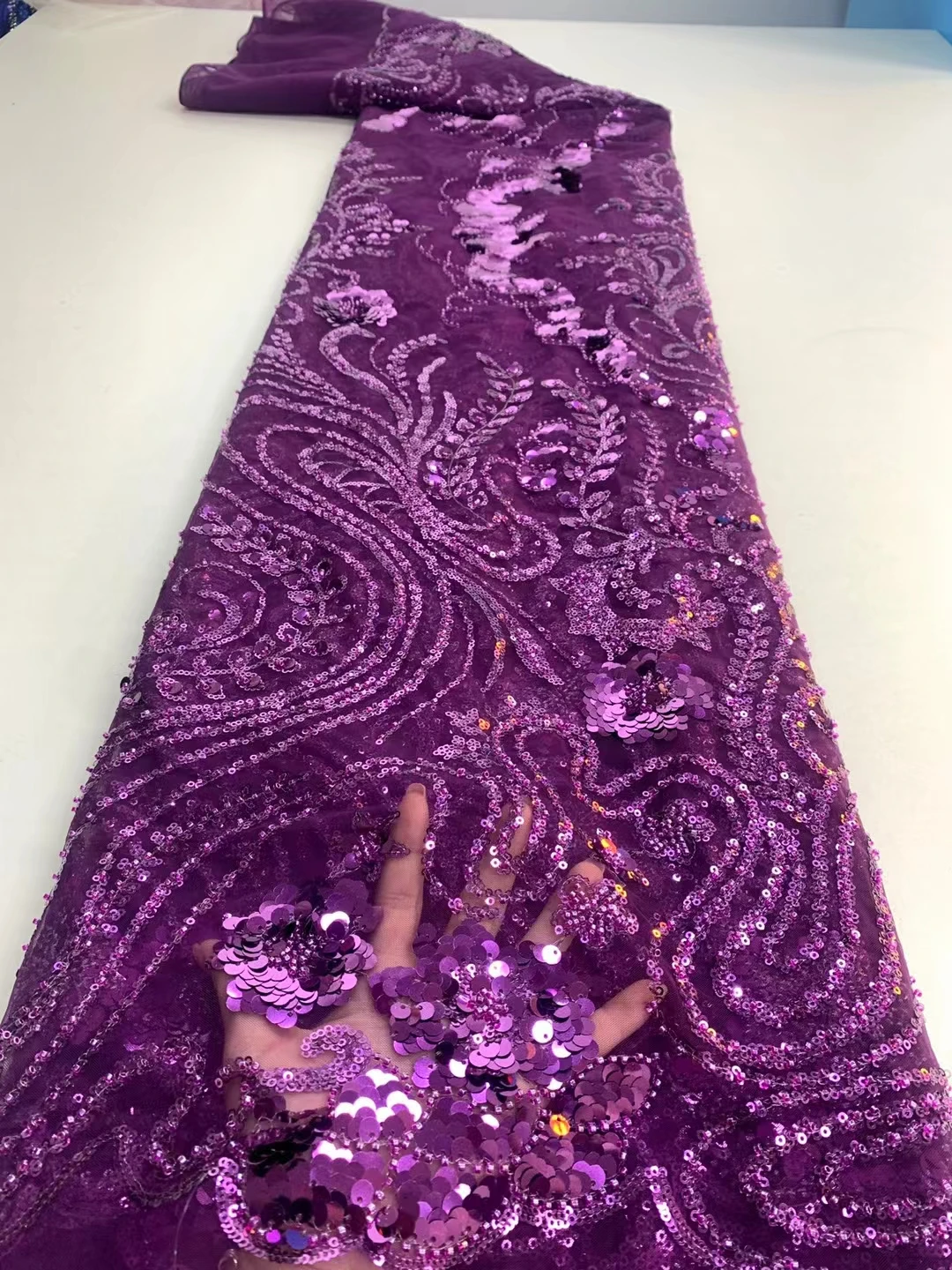 

Handmade Beaded French Lace Fabric 2022 Latest Nigerian High Quality Sequins Tulle Lace Embroidery With Pearls