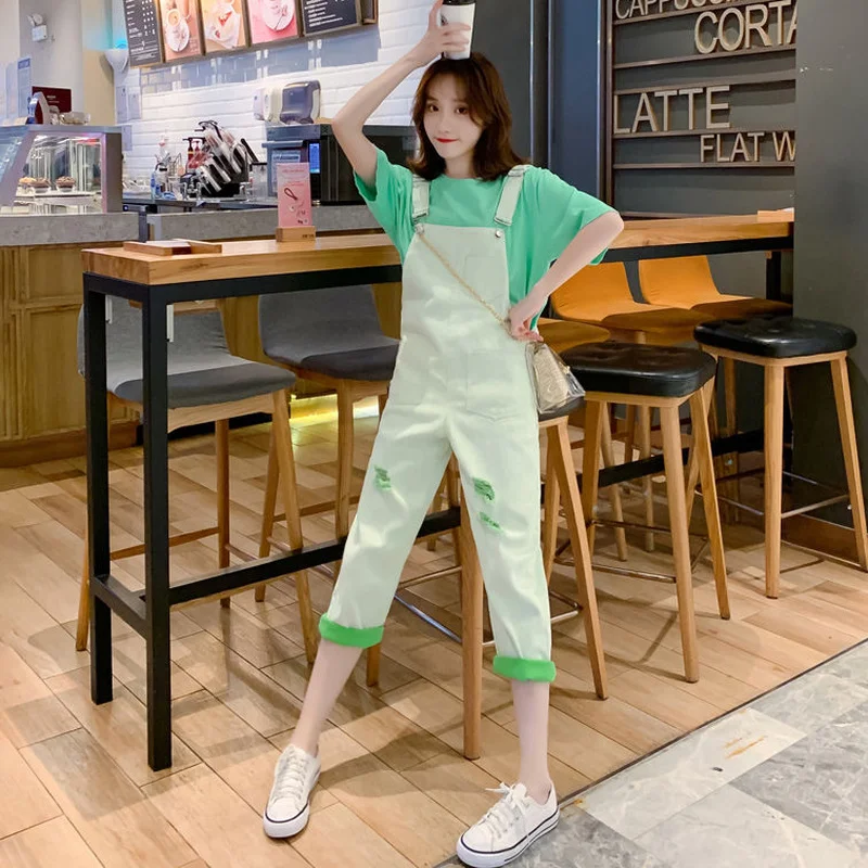 Женские джинсовые комбинезоны до щиколотки винтажные рваные модные