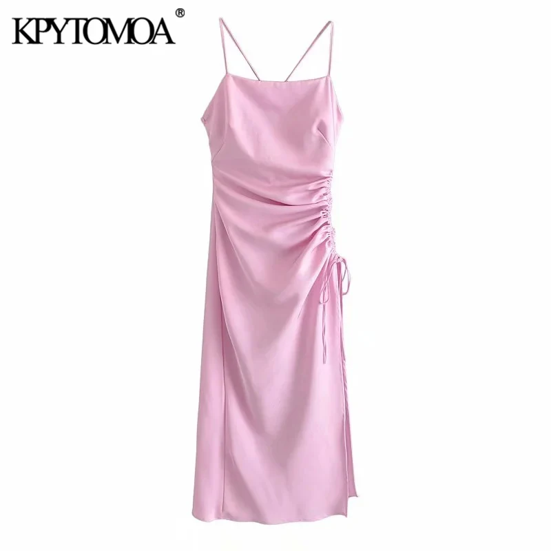 KPYTOMOA женское 2021 шикарное модное ДРАПИРОВАННОЕ ПЛАТЬЕ С регулируемым галстуком