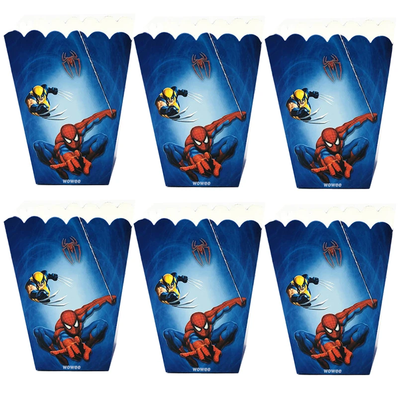 

6pcs/set Spiderman Party Supplies Popcorn Box Kids Birthday Candy Gift Box Party Favors Superhero Baby Shower Party Decoration