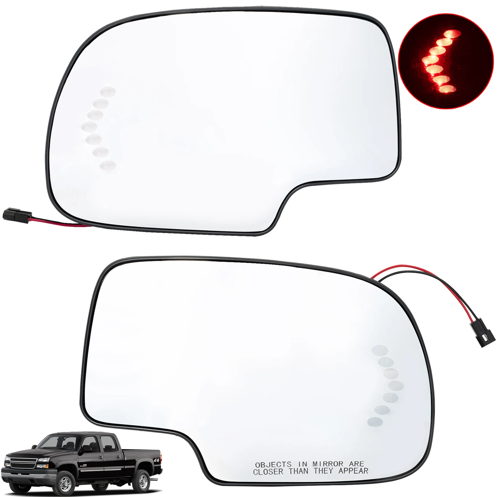 For GMC Sierra Chevy Silverado Cadillac 2003 2004 2005 2006 2007 Left Right Side Wing Mirror Glass Turn Signal Light Heated Clip