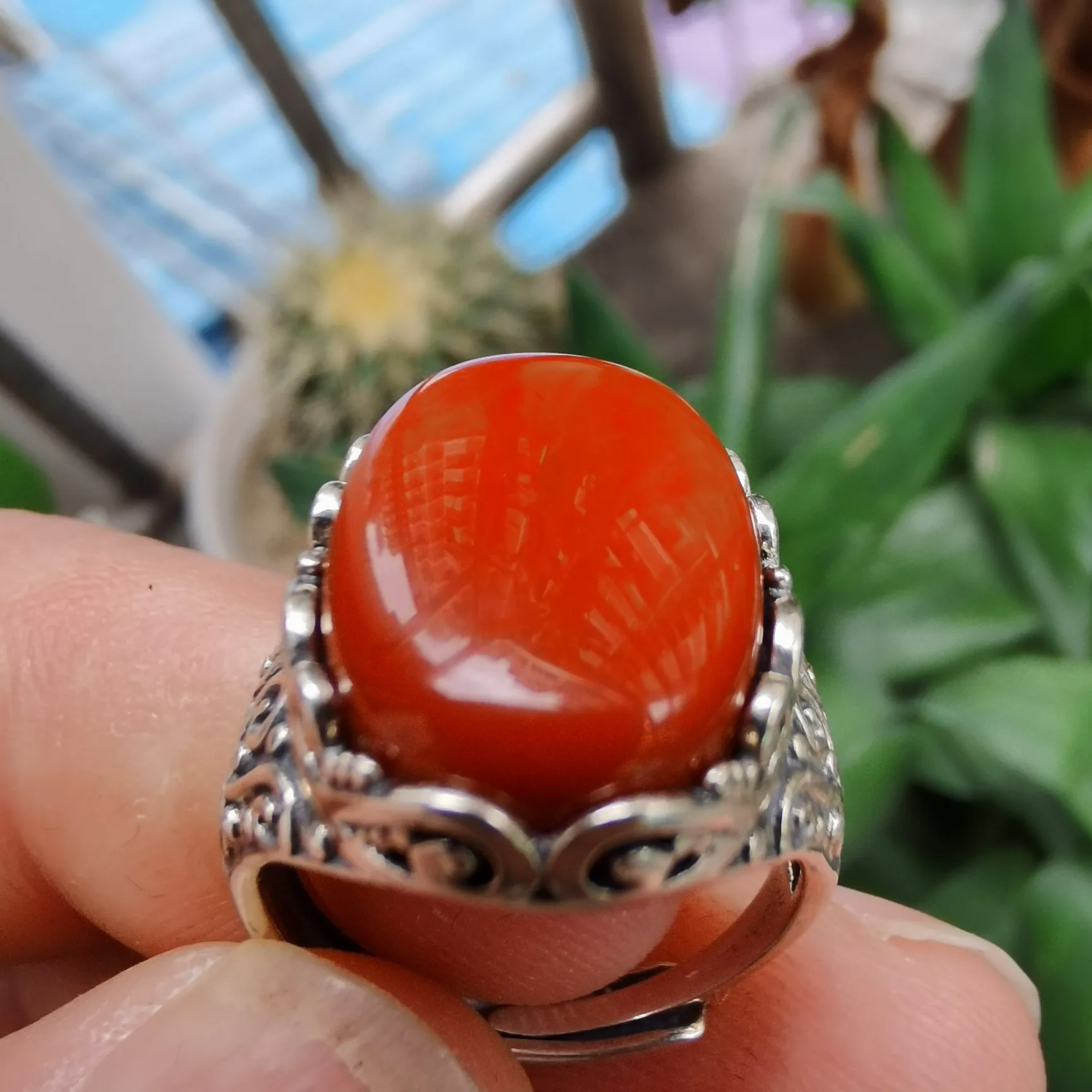 

1pcs Wholesale Natural Agate South Red Ring S925 Sterling Silver Inlaid Adjustable Size Comfortable RetroMan's Woman's Jewelry