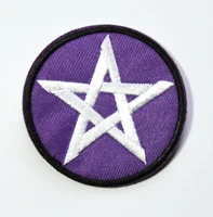5 pcs purple circle white star pentagram pentacle satanic occult goth wicca witch applique iron on patch about 5 cm