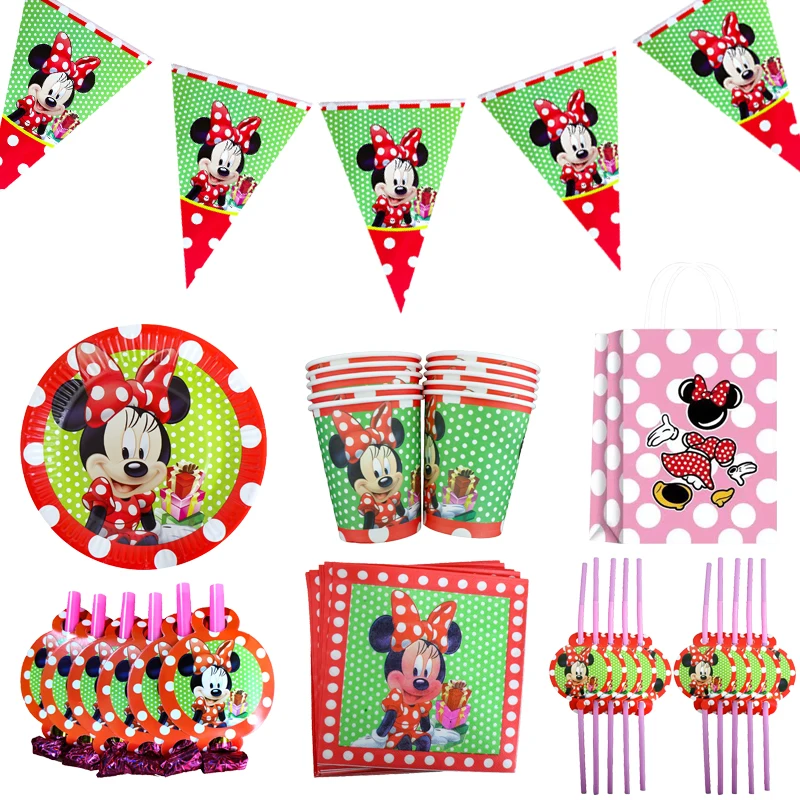 

Disney Minnie Mouse Disposable Tableware Set Girls Birthday Party Supplies Paper Plate Napkin Dots Minnie Baby Shower Decoration