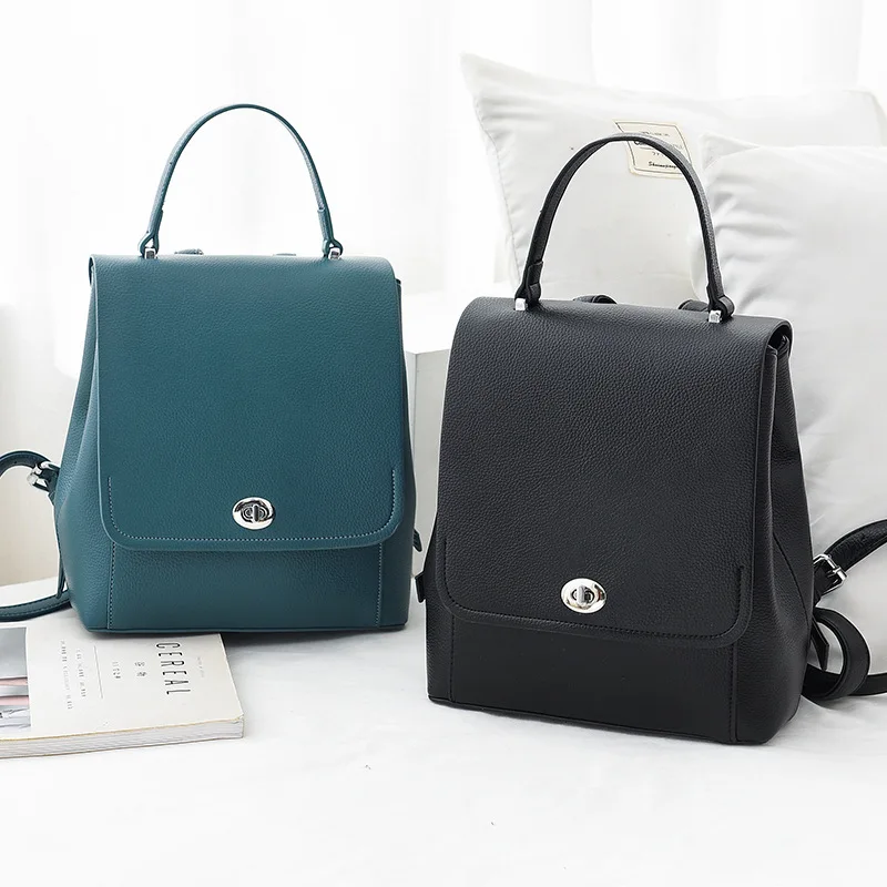 

2021 new leather backpack female bag female simple versatile large capacity women's soft leather backpack tide