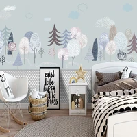 custom mural wallpaper modern hand painted cartoon nordic forest woods childrens room mural background wall painting home decor