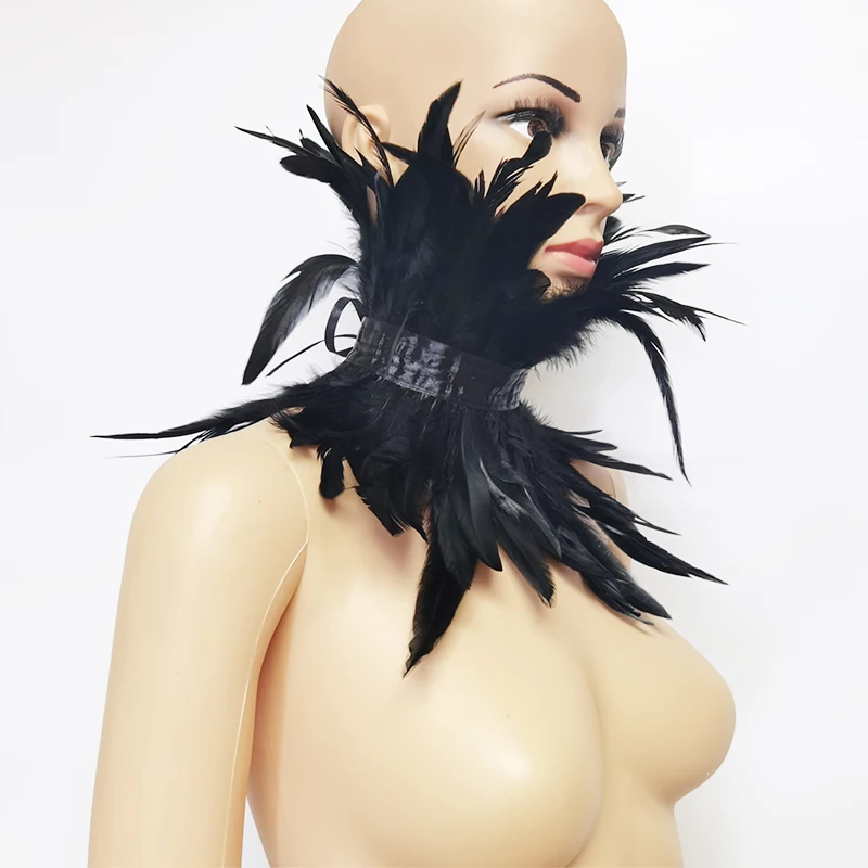 Готический воротник с искусственными перьями викторианский натуральными