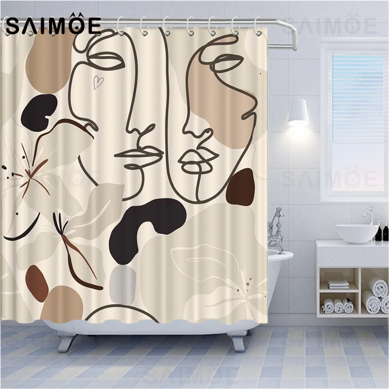 

Minimalist Lines Shower Curtain Abstract Sexy Woman Curtain For Bathroom Waterproof Fabric Floral Modern Curtains Bath Screens