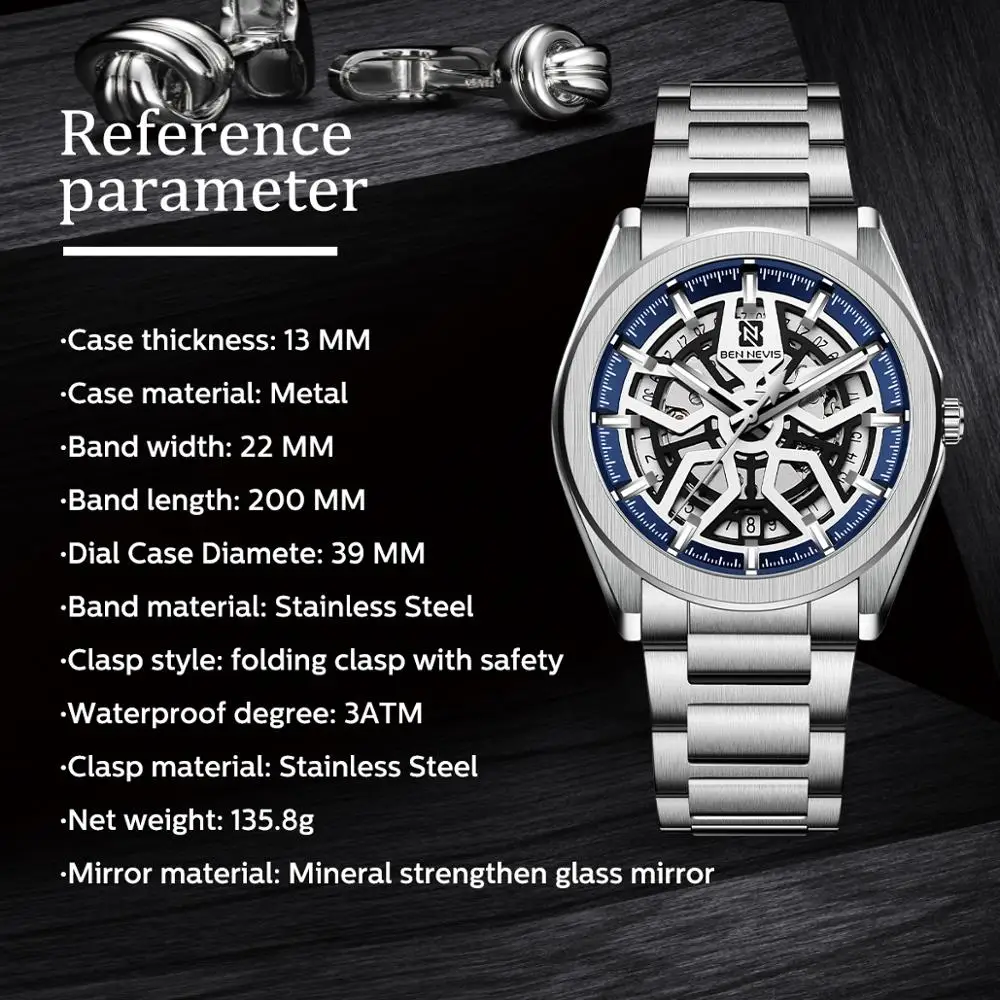 

BEN NEVIS 2020New Hollow-Out Mechanical Men's Watch Waterproof Auto Date Men Mechanical Wrist Watch Fashion Bsusiness Watches