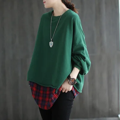 Большой размер толстовки Осенние женские Ретро свободные поддельные две части