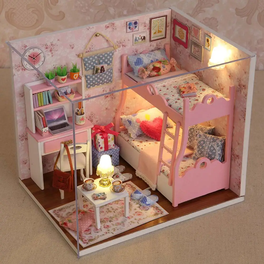

1set Mini Dollhouse Wooden Toy kids toys Miniature Furniture Kit DIY for Children Birthday Gifts Doll House Handmade Doll House