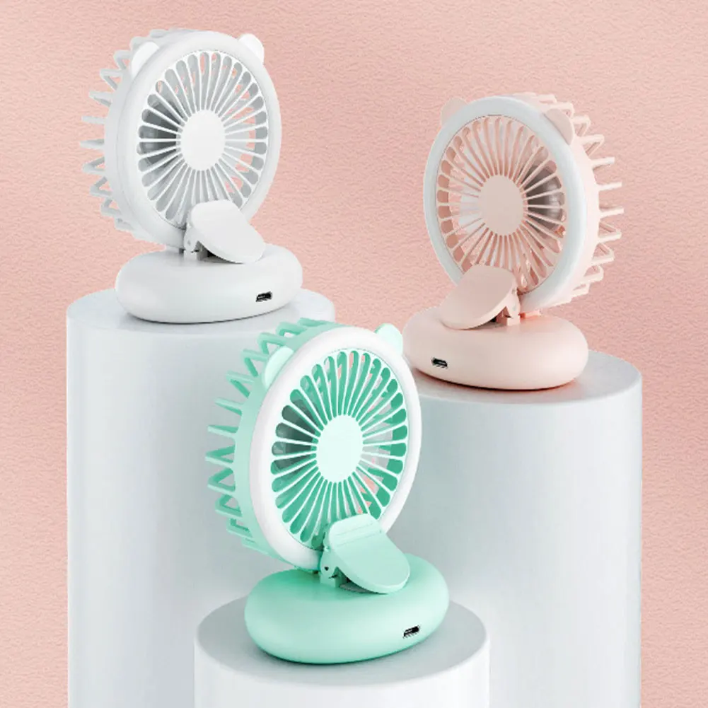 

Mini Handheld Fan Clip on Phone USB Rechargeable 500mAh Battery Fan Angle Adjustment Fan Selfie Fill Light for Travel Home White