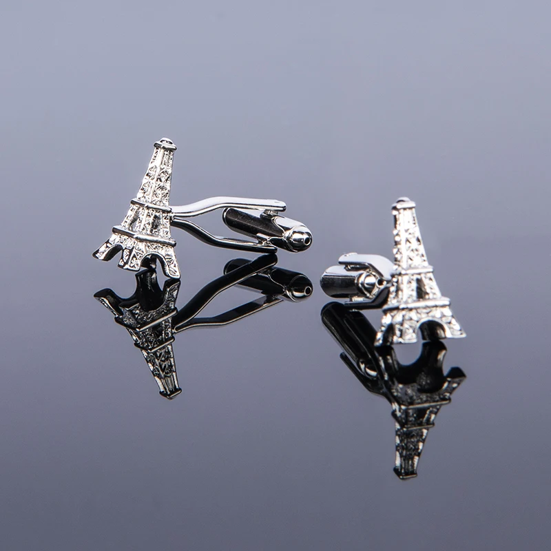 

New Arrival Silver Color Cufflinks Eiffel Tower Design Cuff Button Copper Material Mens Jewelry For Party Wedding Gift Souvenir