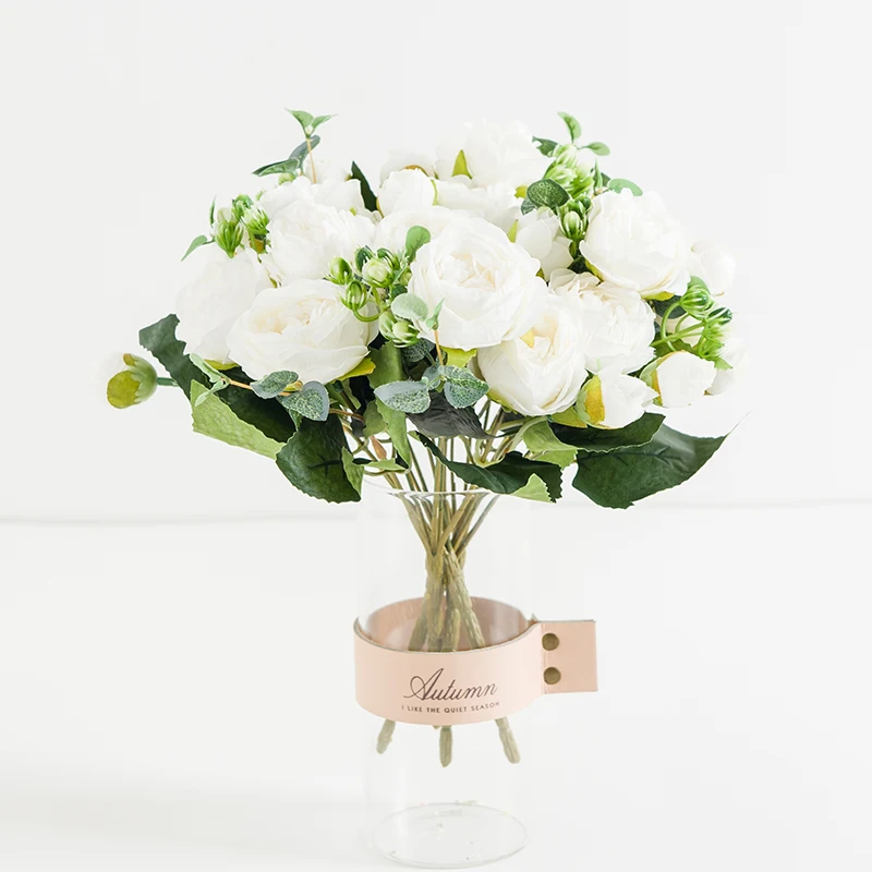 

Pink Artificial Flowers 9 Heads Silk Peony Bouquet Tea Rose Fake Plant for DIY Living Room Home Garden Wedding Autumn Decoration