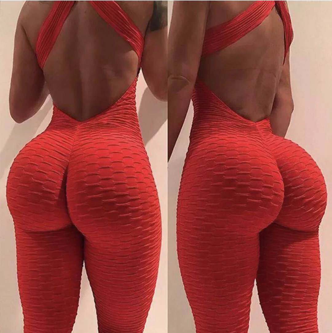 

Sports Women's Summer High Waist Yoga Pants Sexy Large Size Cross Yoga Jumpsuit Jacquard Bubble Yoga Pants Sweatpants