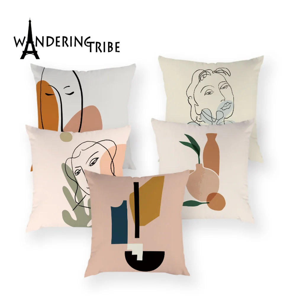 Чехол для подушки с абстрактными линиями винтажный портрет искажение домашняя