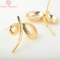 6pcs leaf 21x19mm 24k gold color brass tree leaf leaves stud earrings pins high quality diy jewelry findings accessories