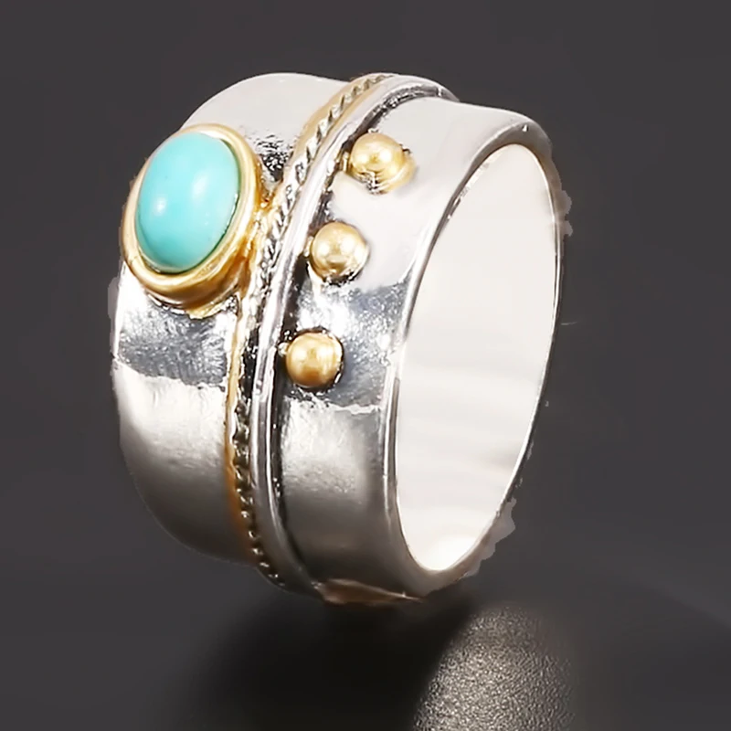 Кольца из золота с натуральным синим камнем Ретро стиль тайское серебро