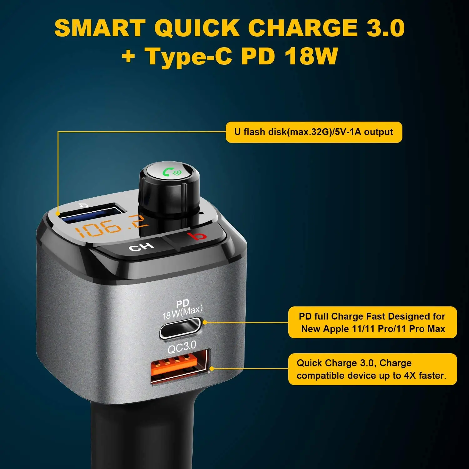 Автомобильное зарядное устройство Type C PD 18 Вт Quick charge 3 0 Для xiaomi Bluetooth FM передатчик