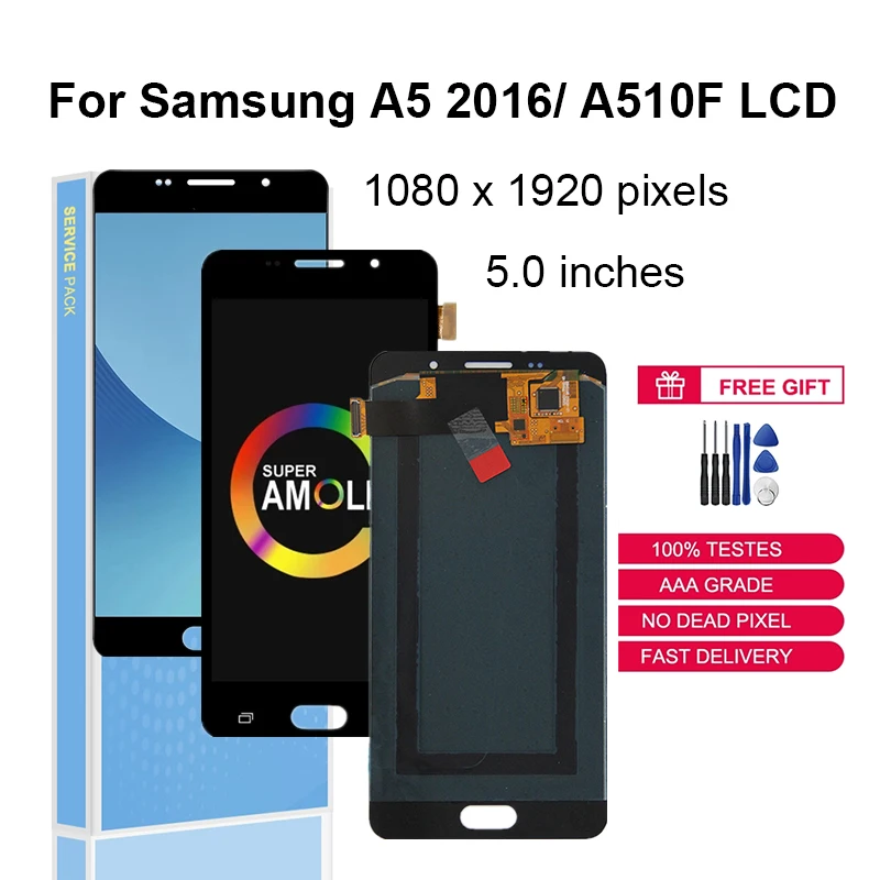 

Оригинальный ЖК-дисплей Super AMOLED для Samsung Galaxy A510 A5 2016 A510F A510M SM-A510F ЖК-дисплей сенсорный экран Запасные части