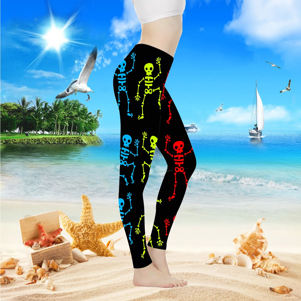

Ladies Gym Sports Yoga Pants Cartoon Bones People Printed Sports Hiking Pants Tight High Waist Pants Breathable And Comfortable