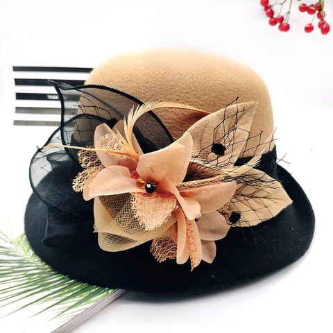 Женская фетровая шляпа, винтажная шерстяная шляпа-котелок с цветочным принтом, зима 2021, фетровая шляпа
