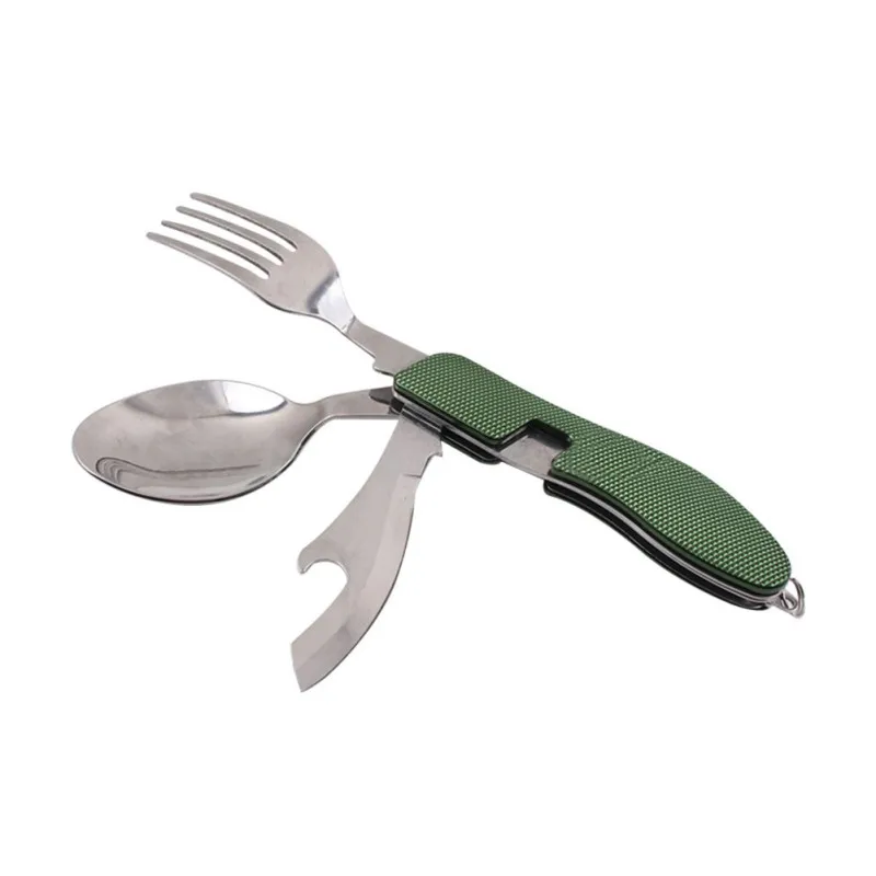 Зеленый Многофункциональный многофункциональный инструмент Складной Spork вилка Посуда Столовые приборы открывалка для бутылок ложка нож портативные столовые приборы для пикника и отдыха на природе - Цвет: Зеленый