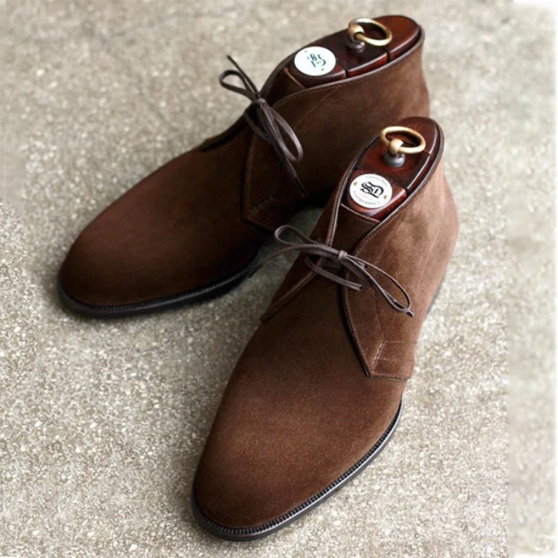 

2021 New Men Shoes Handmade Dark Brown Faux Suede Classic Wingtip Lace-up Fashion Trend Business Gentleman Dress Boots 3KC613
