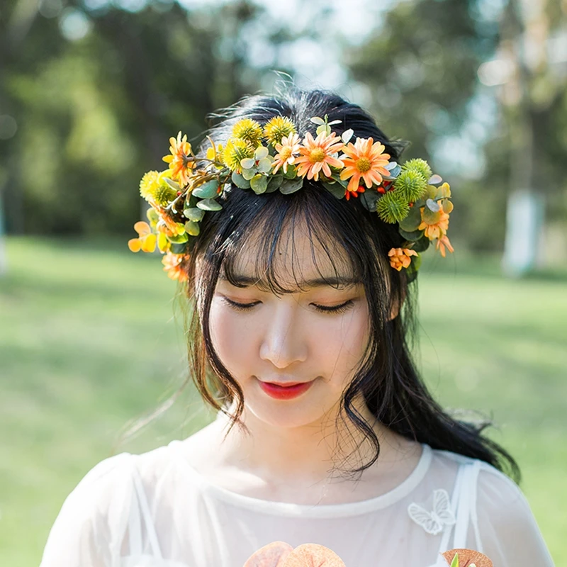 

Bridal Headband Wreath Headdress Wedding Photography For Bridesmaid Flower Girls Forest Seaside Vacation Women Hair Accessories