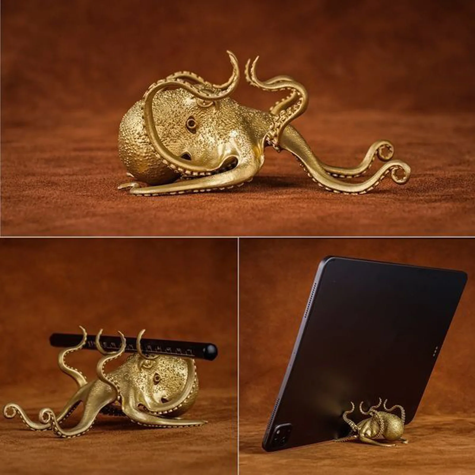 

Creative Octopus Tentacle Stand Computer Phone Pen Holder Decoration Golden Brass Cell Phone Holder Ornaments Gift Home Deco