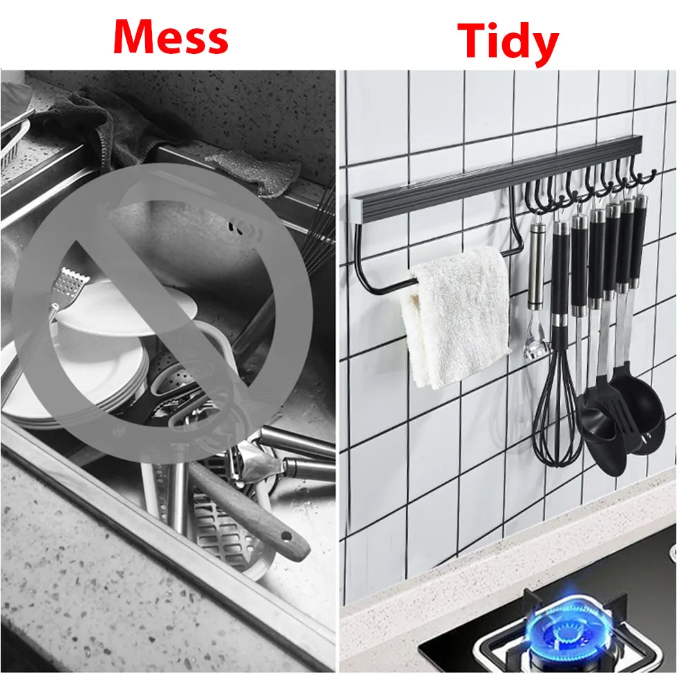 Матовый черный держатель для буфета и инструментов настенный с крючками