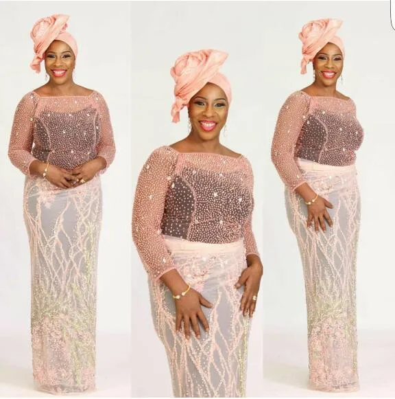 Синяя Высококачественная вышитая французская кружевная ткань с бусинами