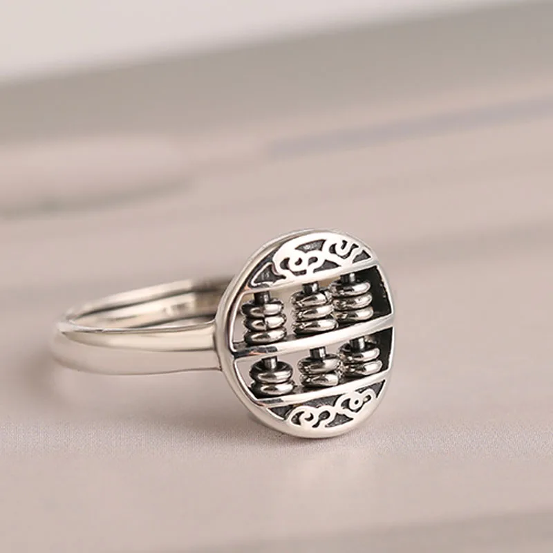 

1Pcs Vintage Silver Lucky Abacus Transfer Bead Ring for Women Ins Style Creative Design Rings Cute Finger Rings for Girl Jewelry
