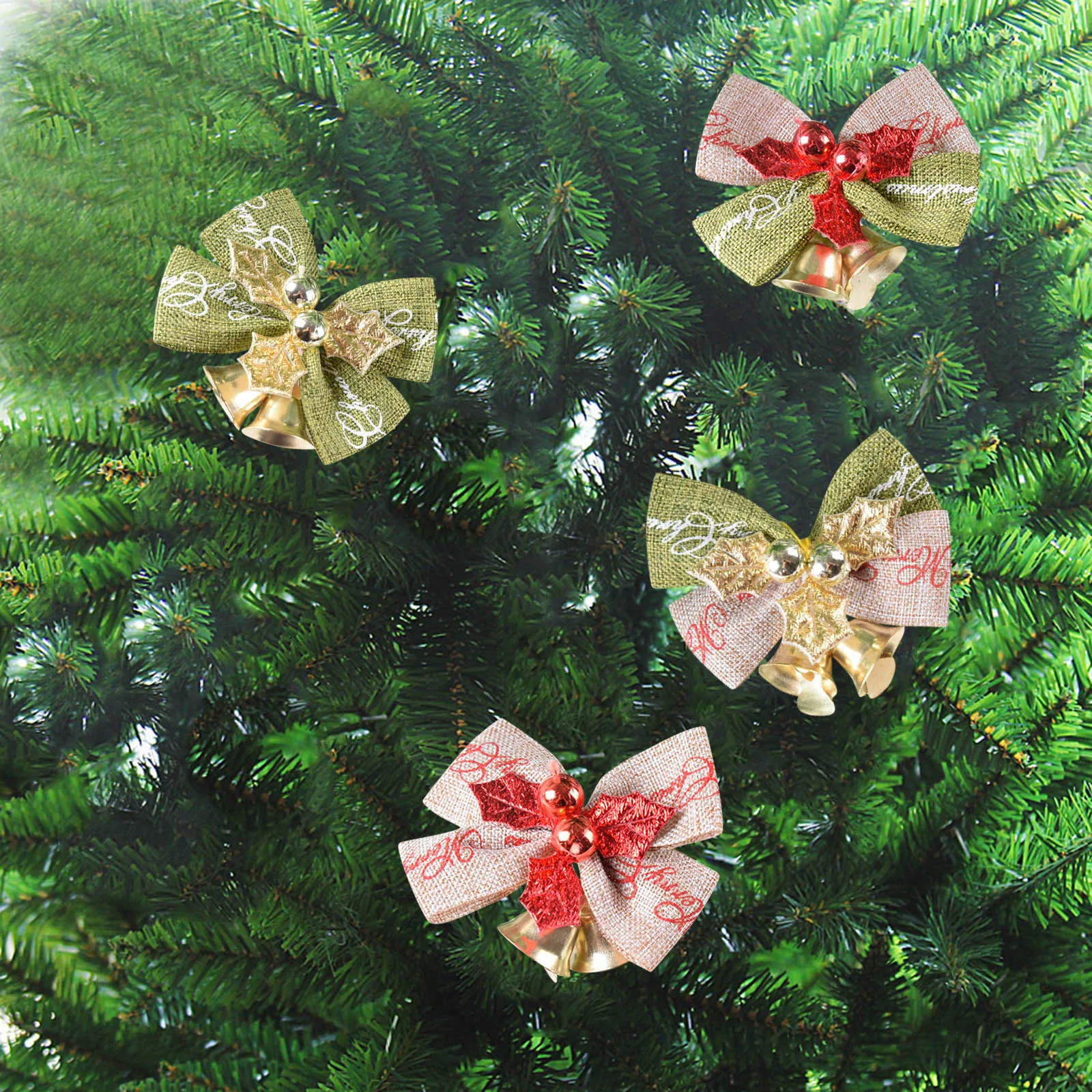 

10pc Delicate Bowknot Christmas Gift Bow With Small Bell Diy Bow Craft Christmas Bow Tie Christmas Tree Xmas Wedding Party Decor