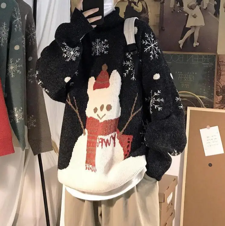 

Winter ins Christmas turtleneck sweater male student couple Korean version loose Korean trend lazy sweater sweatshirts y2k pull