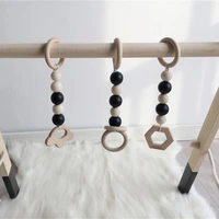 3pcs wooden beads ornaments newborn baby rattle stroller hanging pendant kids play gym toy accessories nursery decor photo prop