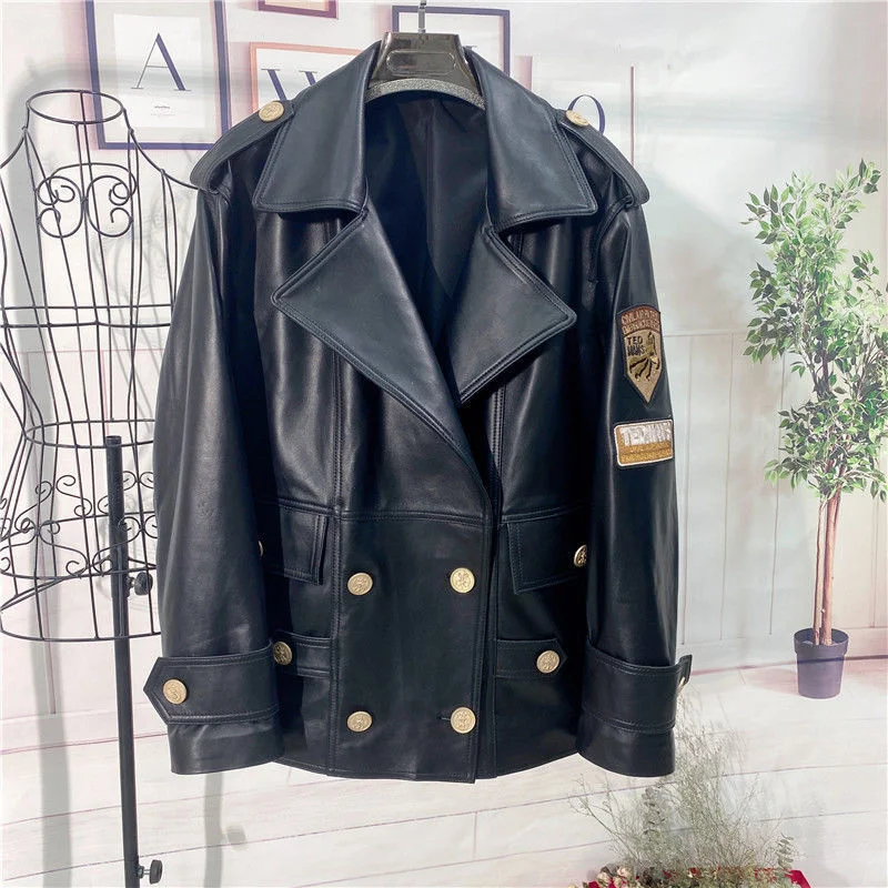 

2021 Haining Spring And Autumn New Locomotive Leather Coat Women's Winter Short High-end Genuine Sheep Leather Coat