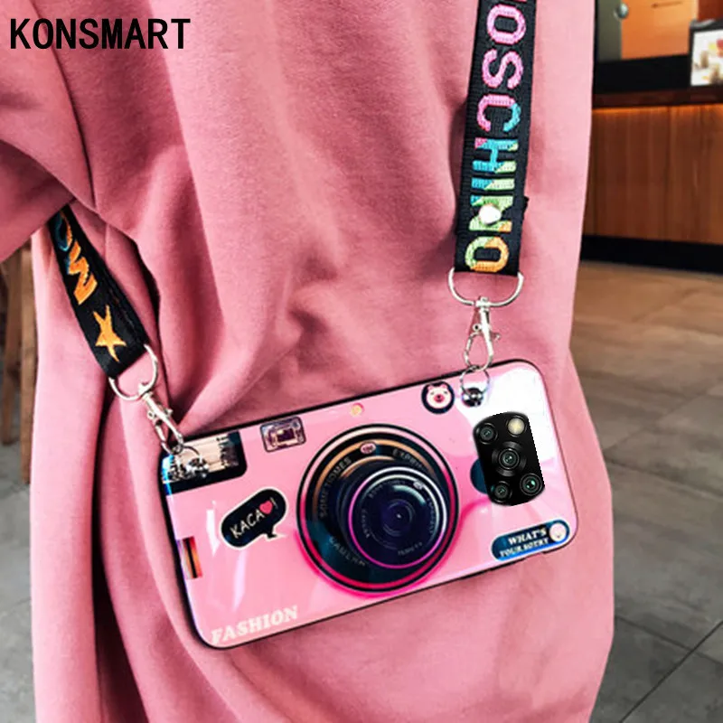 

Чехол KONSMART POCO X3 в стиле ретро для камеры, чехол для телефона Xiaomi POCO X3 NFC 2020, модный силиконовый мягкий чехол-накладка с ремешком, чехлы