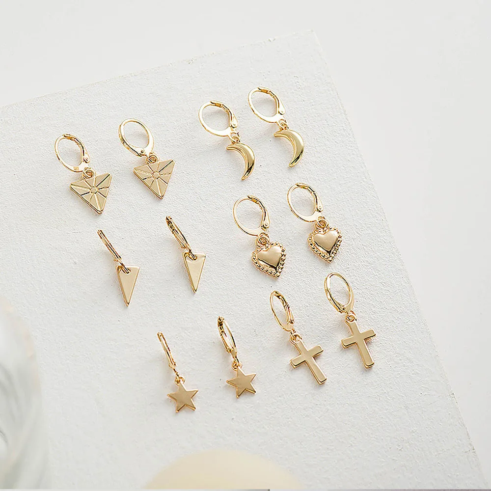 Wild New Tiny Hoop Earrings For Women Girl Gold Cartilage Jewelry Heart Cross Star Triangle Charm Earring | Украшения и