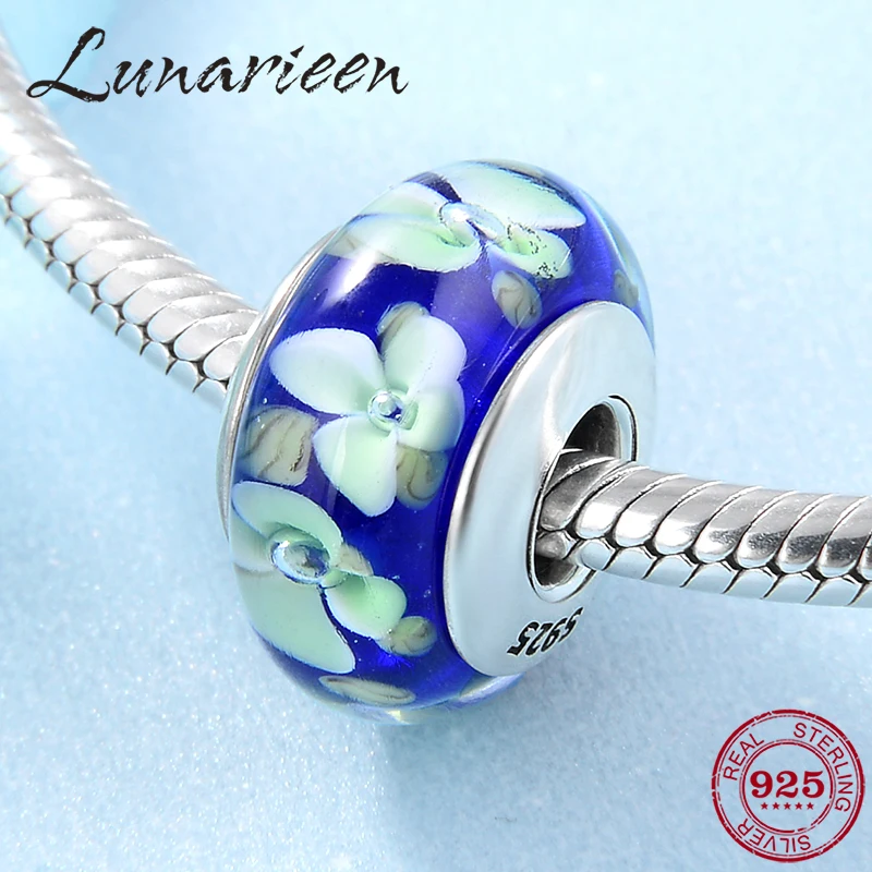 Горячая Распродажа стеклянные бусины в виде серебристых зеленых цветов и синих