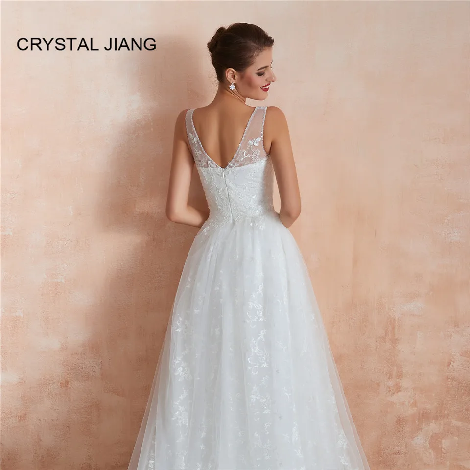 

2019 New Lace V Neck Tulle Boho Wedding Dresses Summer Beach Bridal Gown Bohemian Wedding Gowns robe de mariage for Wedding