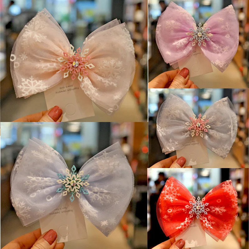 10 шт./лот заколки для волос со снежинками и сеткой девочек ручной работы детская