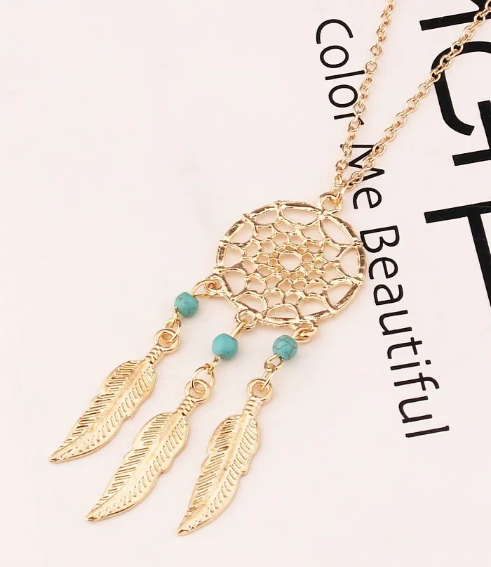 

Catcher dream pendant necklace free feather turquiosis female granules chain bijoux necklaces fashion jewelry
