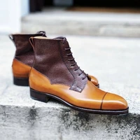 men pu leather color matching brown ankle boots lace up high top martin boots business dress boots classic british style zz338